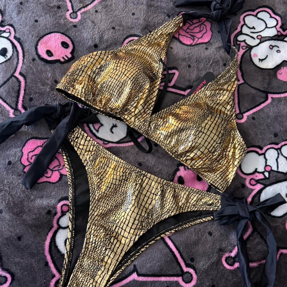 ROMWE Metallic Gold and Black Snakeskin Bikini